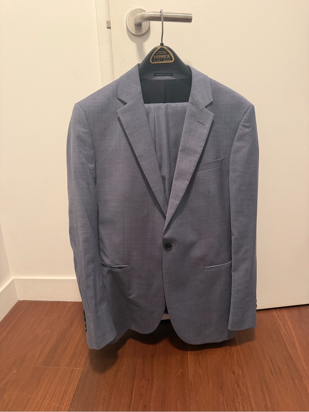 Reiss Men’s Blue Gray Two Piece Suit Blazer Trousers 40R jacket / 32”x32” pants